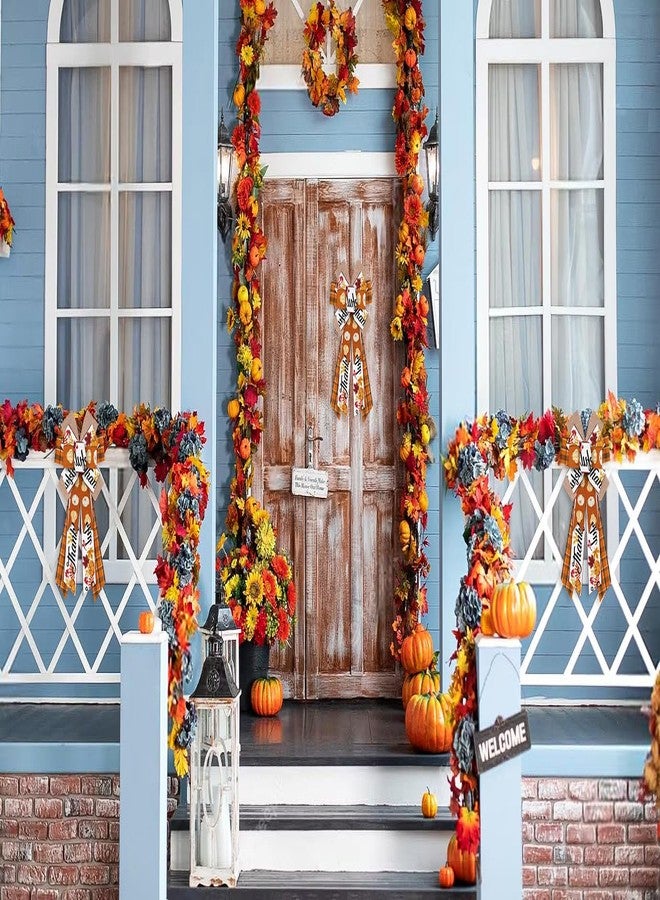 Heureppy Large Fall Wreath Bows Thanksgiving Fall Bows for Wreath Brown Thankful Words Buffalo Plaid Burlap Decor Bows for Thanksgiving Autumn Front Door Indoor Outdoor Tree Topper Wreath Decoration Supplies - Image 5